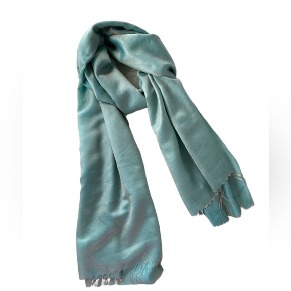 Women big scarf with trim in Teal & gold colour Laura in mint condition - Picture 1 of 8